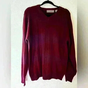 Vintage Oscar De La Renta Cotton Blend Sweater Two Tone Maroon V Neck Size L